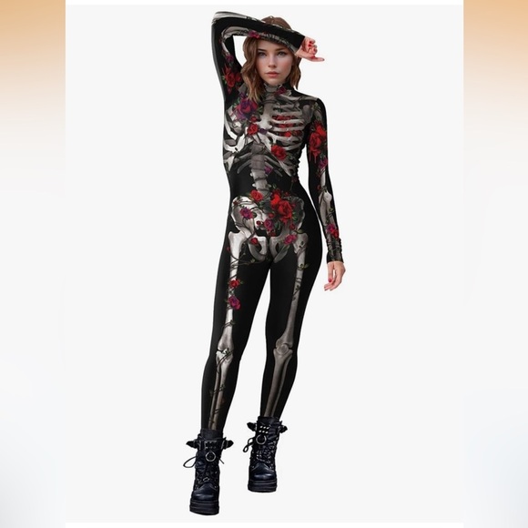 Pants - Women's Skeleton and Rose bodysuit